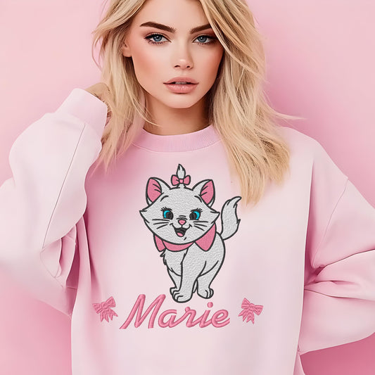 Embroidered Marie Aristocats Sweatshirt, Darling Cat Pullover Jumper, Cute Kitten Crewneck, Feline Lover Top, Cozy Sweatshirt Gift