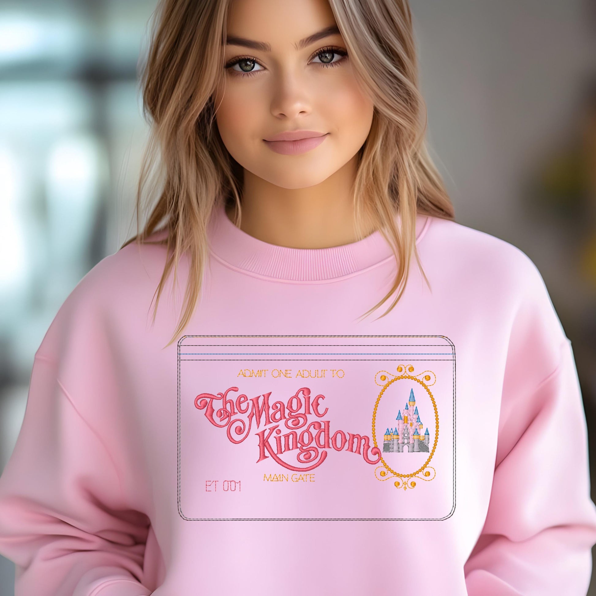 Vintage Disney Magic Park Ticket Embroidered Sweatshirt, Disney Crewneck Jumper, Disney Theme Park Apparel, Retro Disney Sweater
