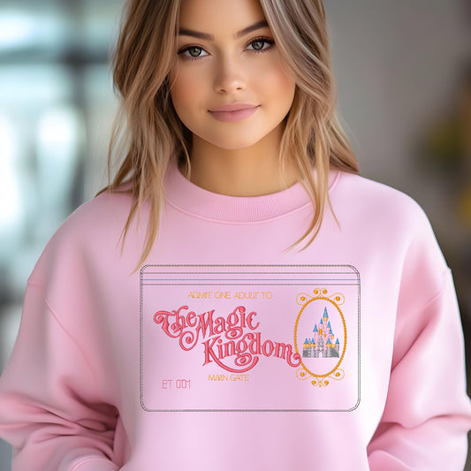 Vintage Disney Magic Park Ticket Embroidered Sweatshirt, Disney Crewneck Jumper, Disney Theme Park Apparel, Retro Disney Sweater