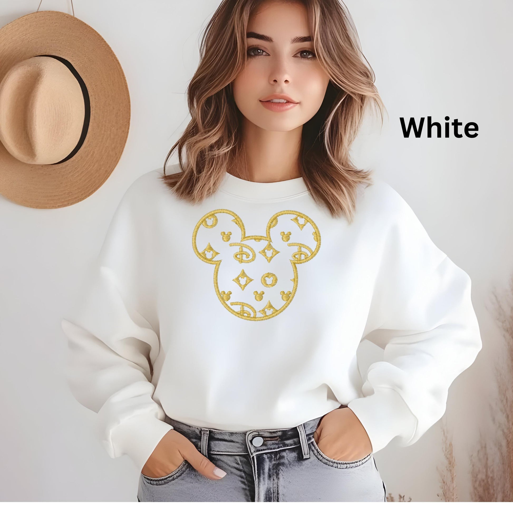 Disney Designer Mickey Embroidered Sweatshirt, Vintage Mickey Mouse Crewneck Jumper, Disneyland Gift, Retro Disney Apparel, Mickey Lover